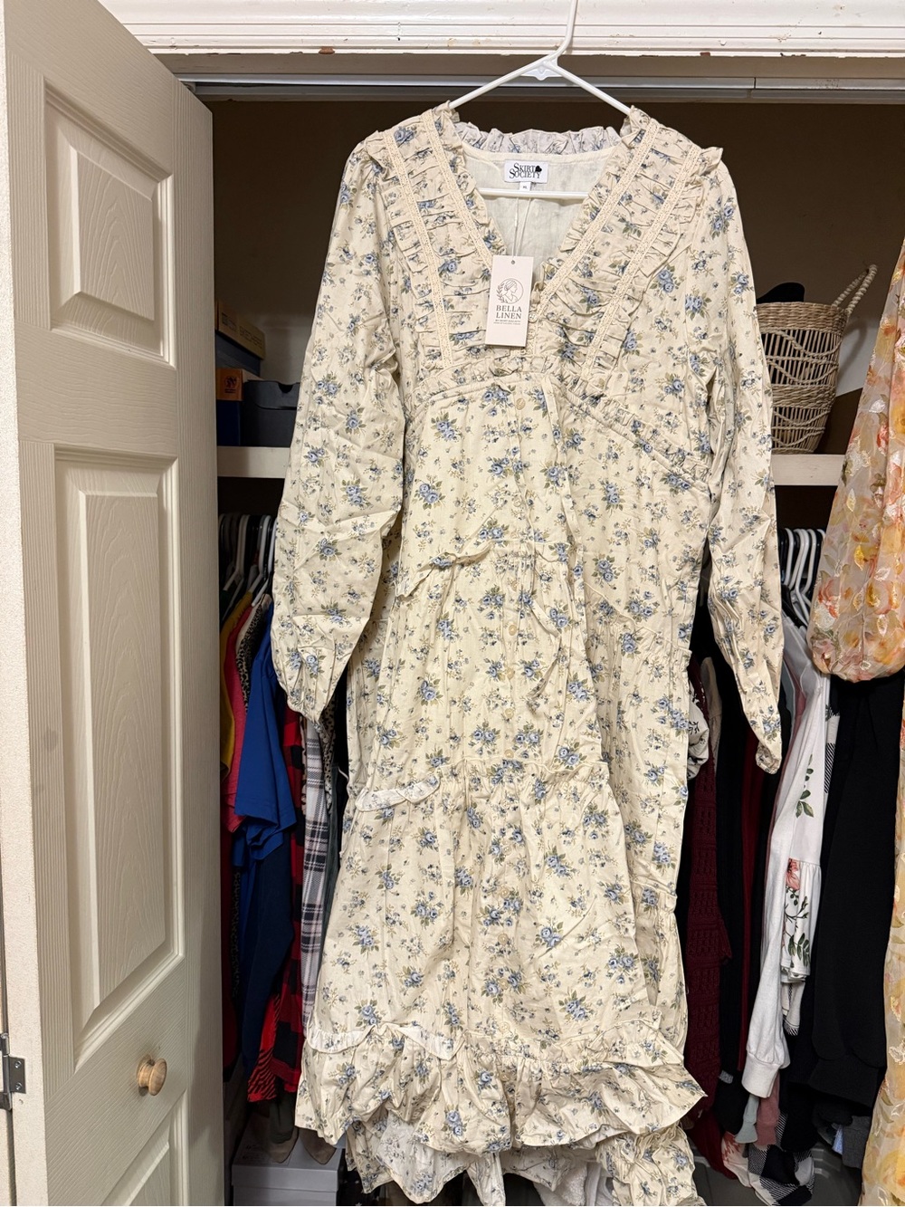 Sleeper Cream Floral Ruffle Midi Dress